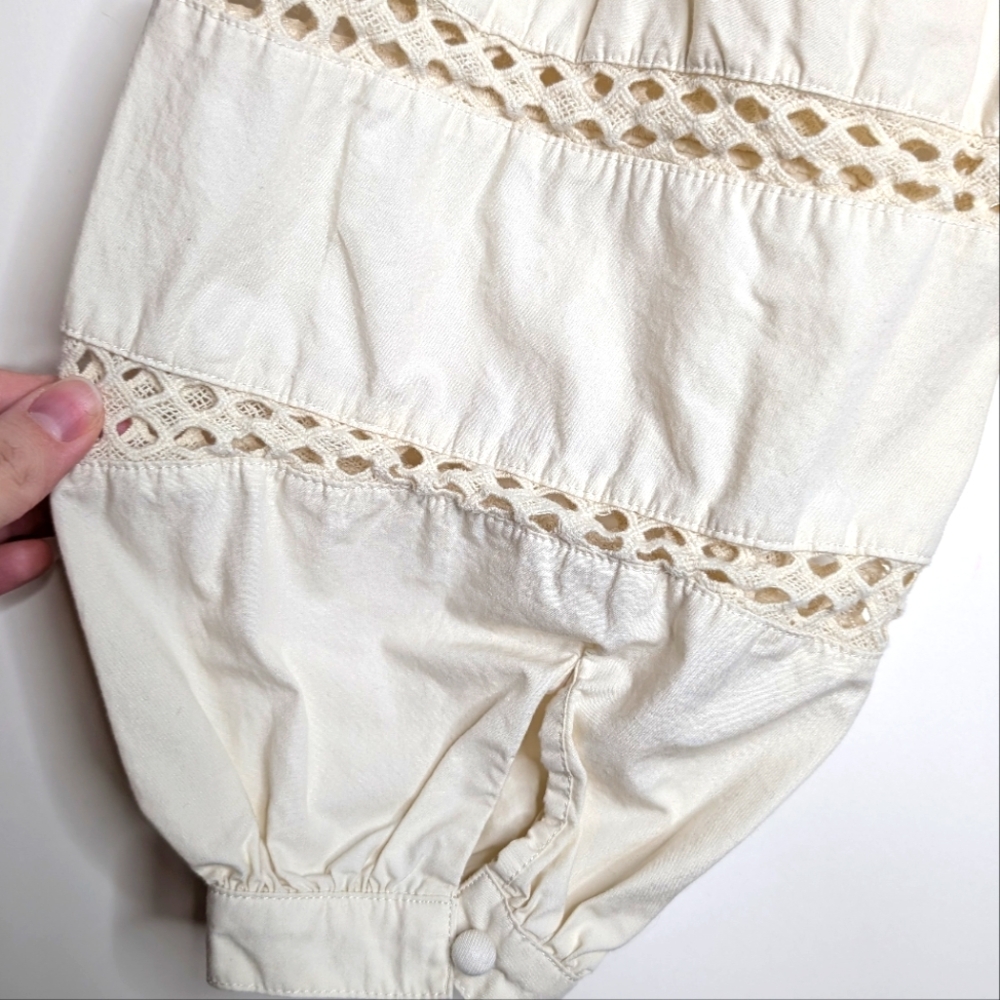 Banana Republic Off White Crotchet Balloon Sleeve Peasant Blouse Size Medium - Picture 14 of 16